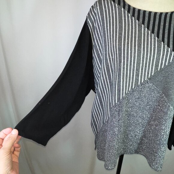 Dairi Morocco Artsy Top OS Knit Patchwork Black White 3/4 Sleeves Natural Fibers - Picture 4 of 10